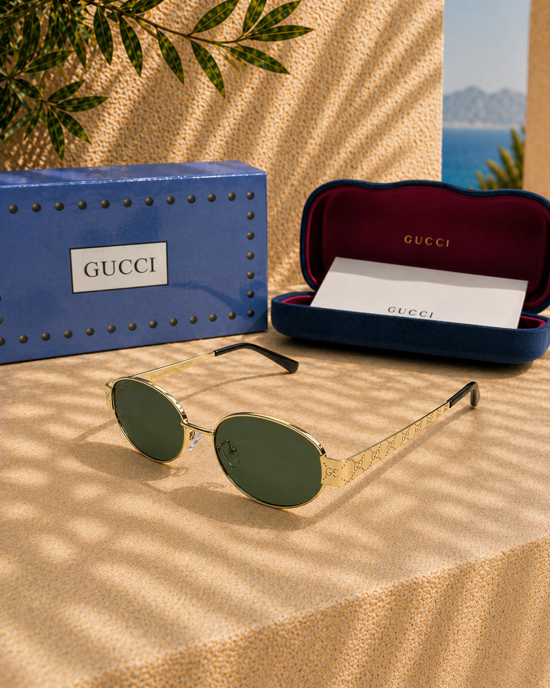 Gucci Gucci GG 1854S 005 Monogram Detaylı Oval Unisex Güneş Gözlüğü