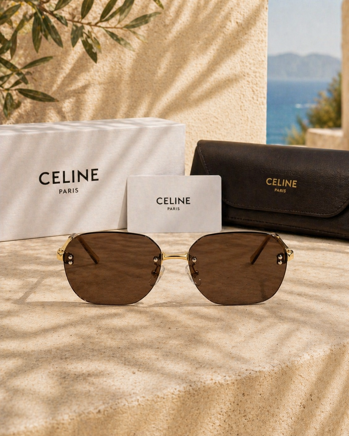 Celine Altın Metal Çerçeveli Siyah Camlı Kadın Güneş Gözlüğü