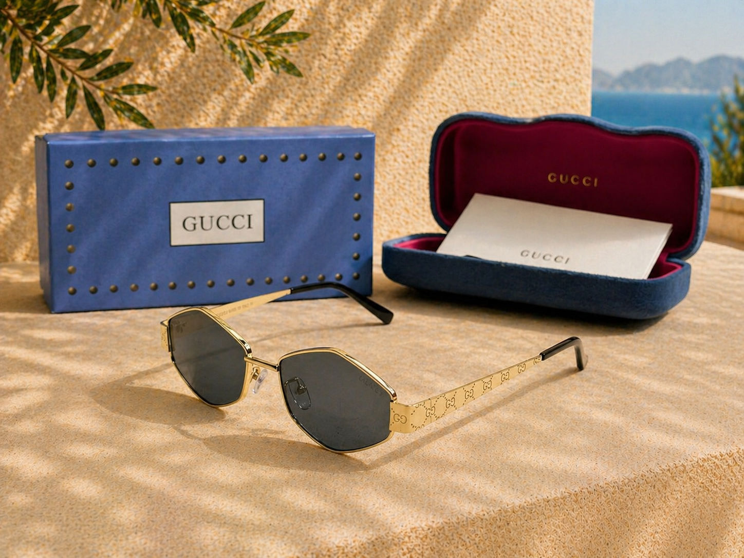 Gucci Gucci GG Logolu Geometrik Altın Metal Unisex Güneş Gözlüğü