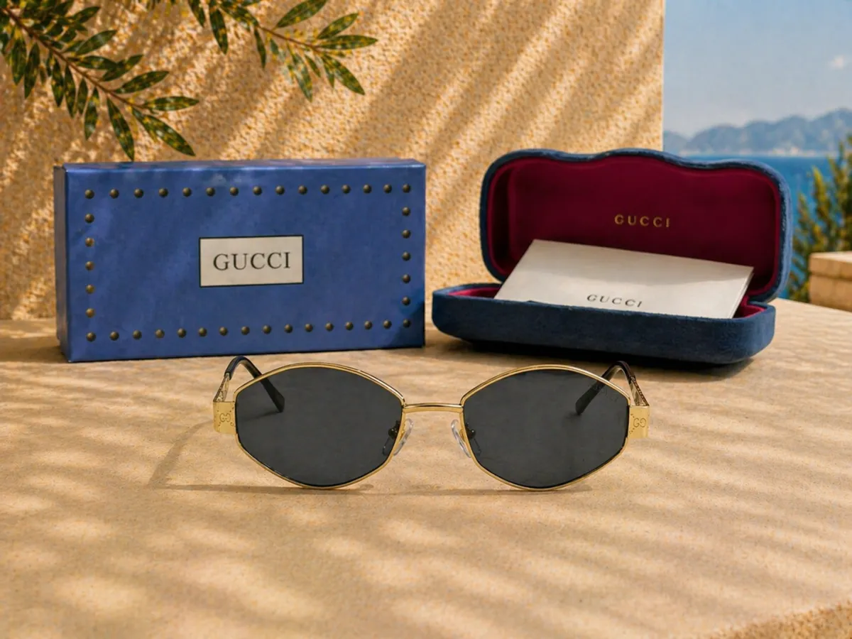 Gucci Gucci GG Logolu Geometrik Altın Metal Unisex Güneş Gözlüğü