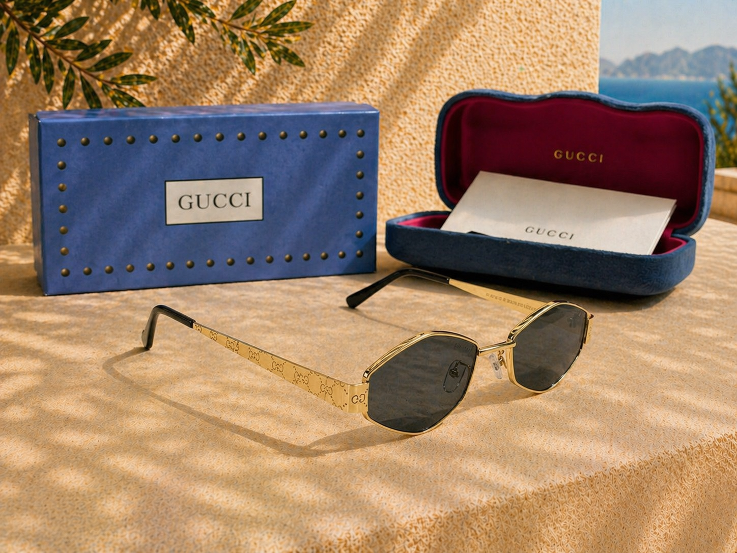 Gucci Gucci GG Logolu Geometrik Altın Metal Unisex Güneş Gözlüğü