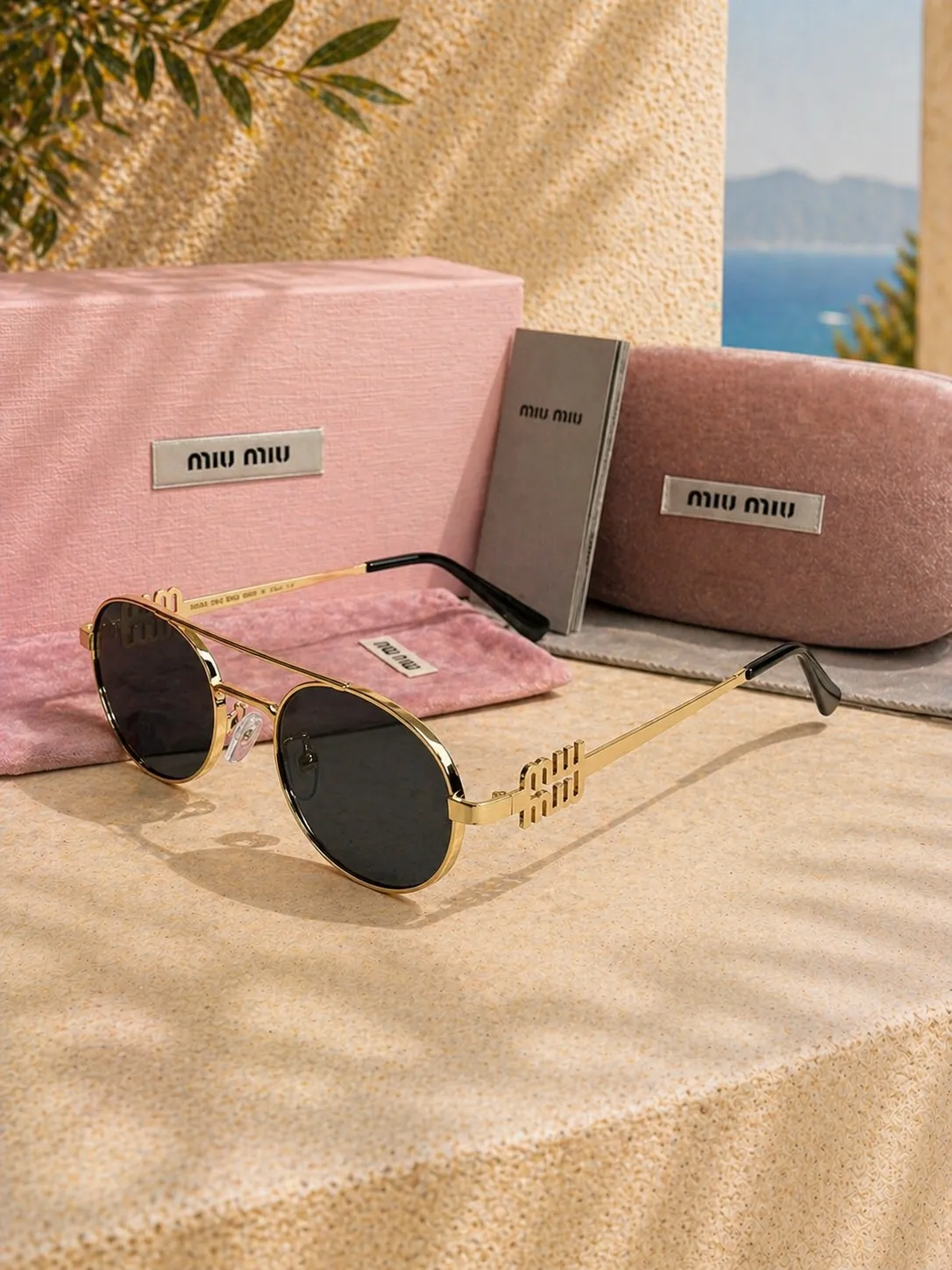 Miu Miu Miu Miu MU 54ZS Altın Metal Oval Kadın Güneş Gözlüğü