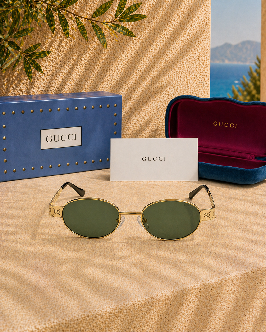 Gucci Gucci GG 1854S 005 Monogram Detaylı Oval Unisex Güneş Gözlüğü