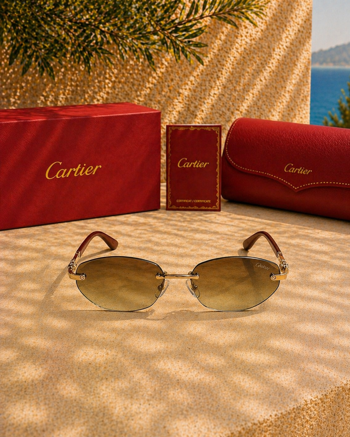 Cartier Rimless Degrade Camlı Unisex Güneş Gözlüğü