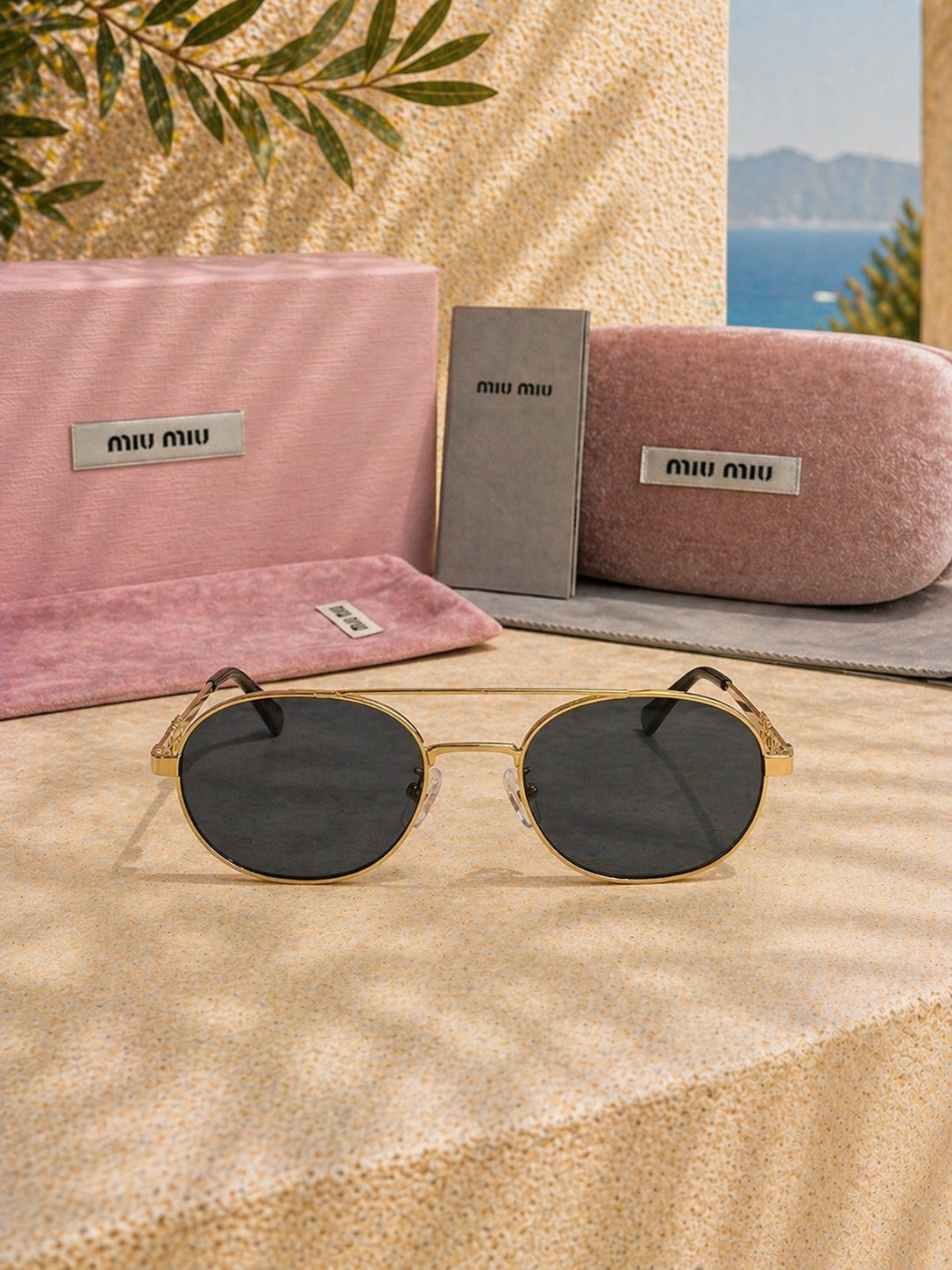 Miu Miu Miu Miu MU 54ZS Altın Metal Oval Kadın Güneş Gözlüğü