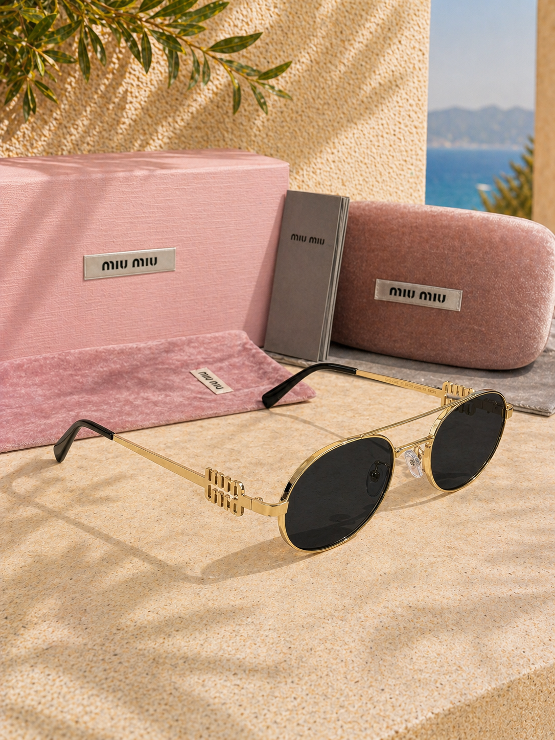 Miu Miu Miu Miu MU 54ZS Altın Metal Oval Kadın Güneş Gözlüğü