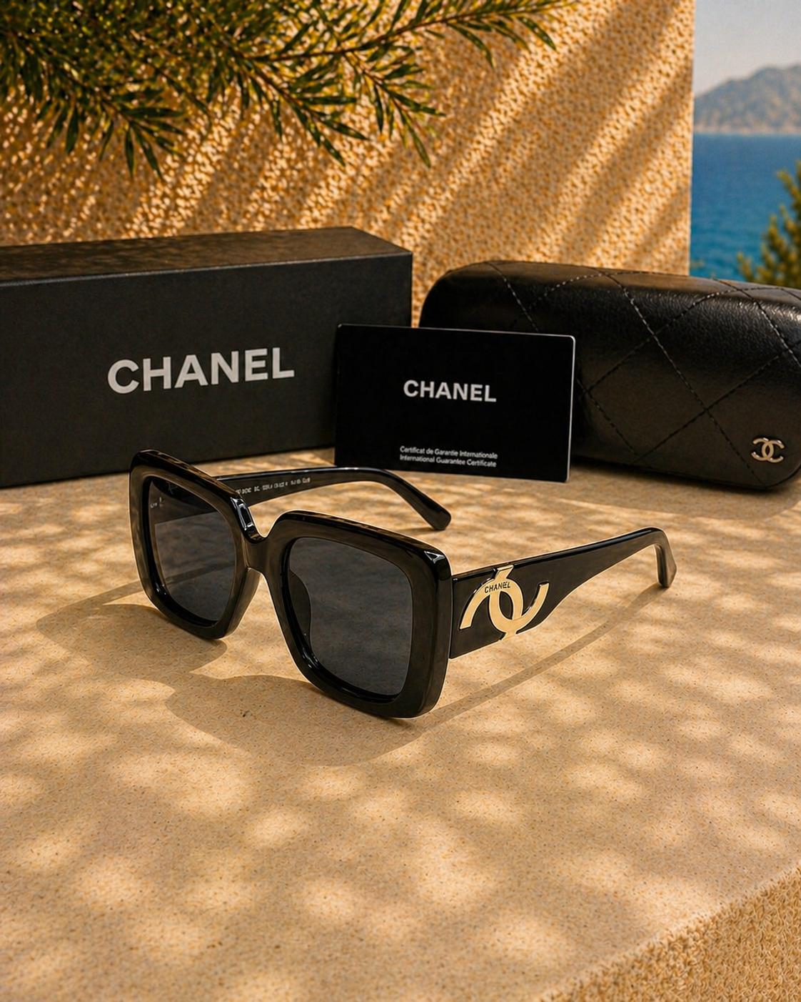 Chanel İkonik  CC Logolu Siyah Kare Kadın Güneş Gözlüğü