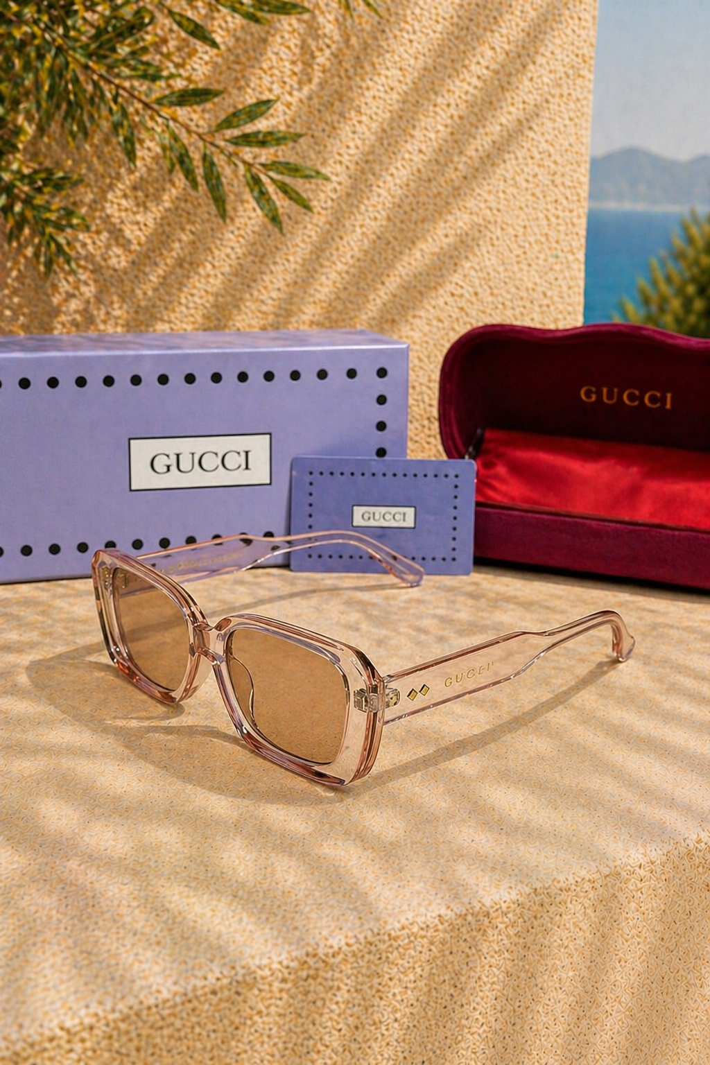 Gucci Gucci Şeffaf Pembe Asetat Kadın Güneş Gözlüğü