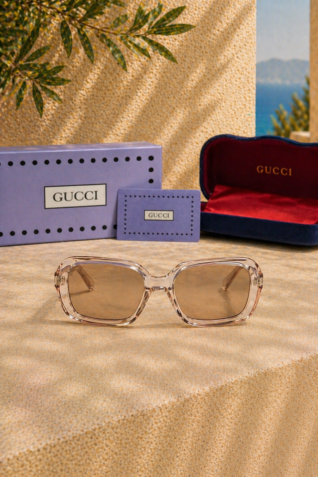 Gucci Şeffaf Pembe Asetat Kadın Güneş Gözlüğü