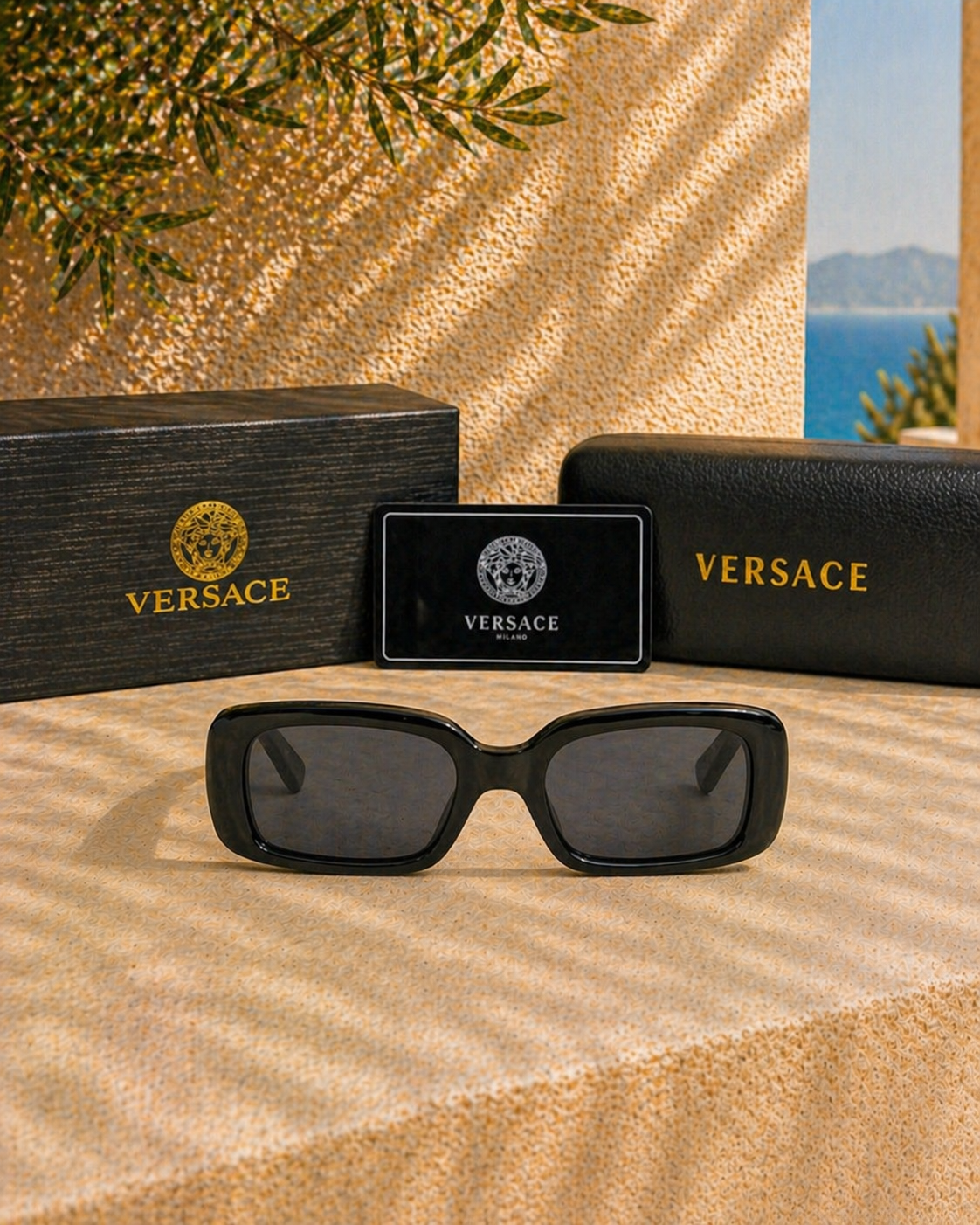 Versace Versace Medusa Detaylı Siyah Dikdörtgen Güneş Gözlüğü