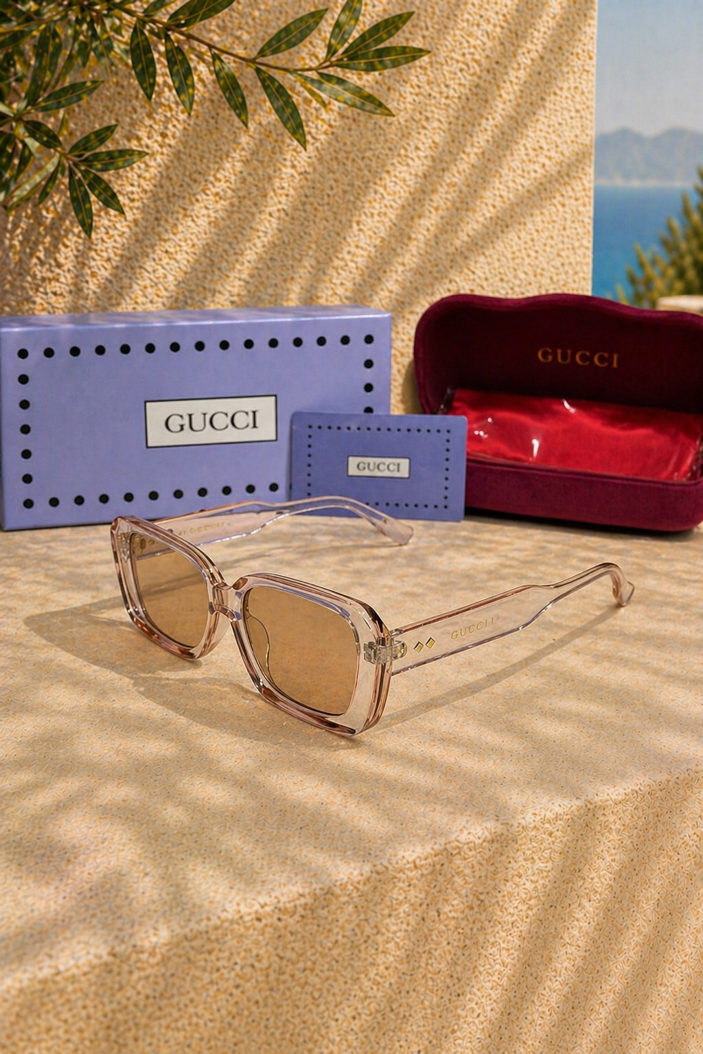 Gucci Gucci Şeffaf Pembe Asetat Kadın Güneş Gözlüğü