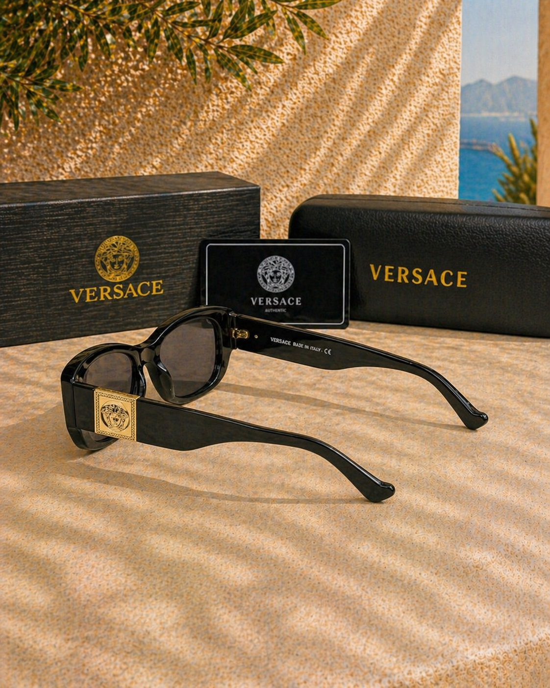 Versace Versace Medusa Detaylı Siyah Dikdörtgen Güneş Gözlüğü