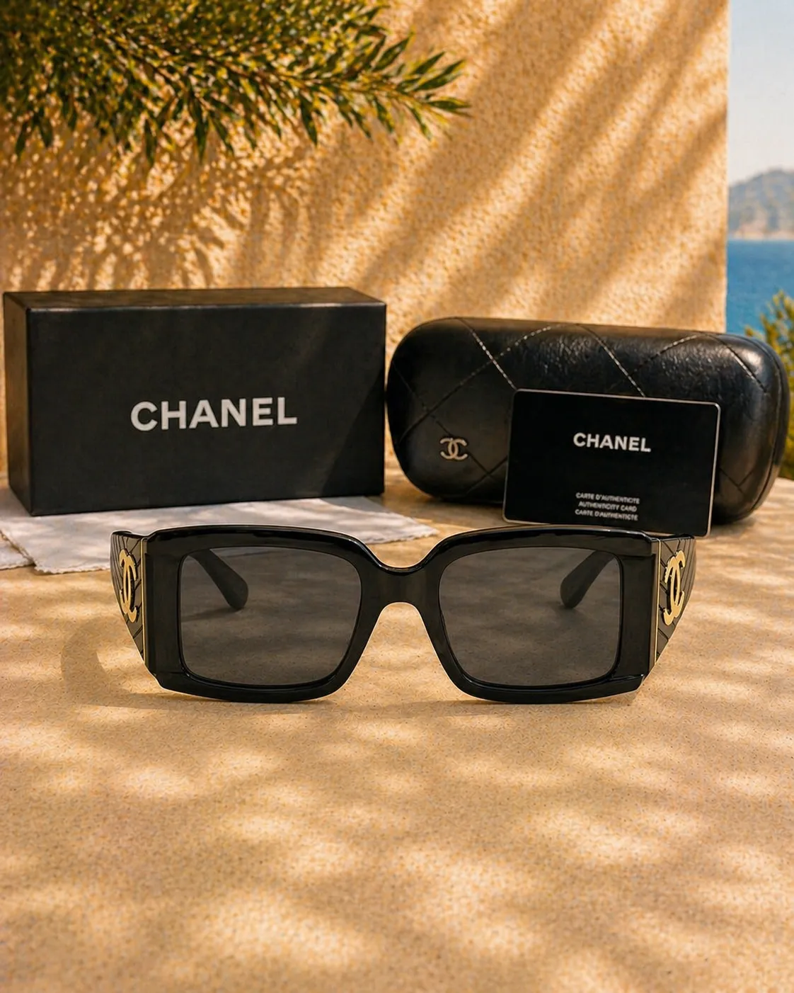 Chanel Chanel Kapitone Sap Detaylı Siyah Asetat Kadın Güneş Gözlüğü
