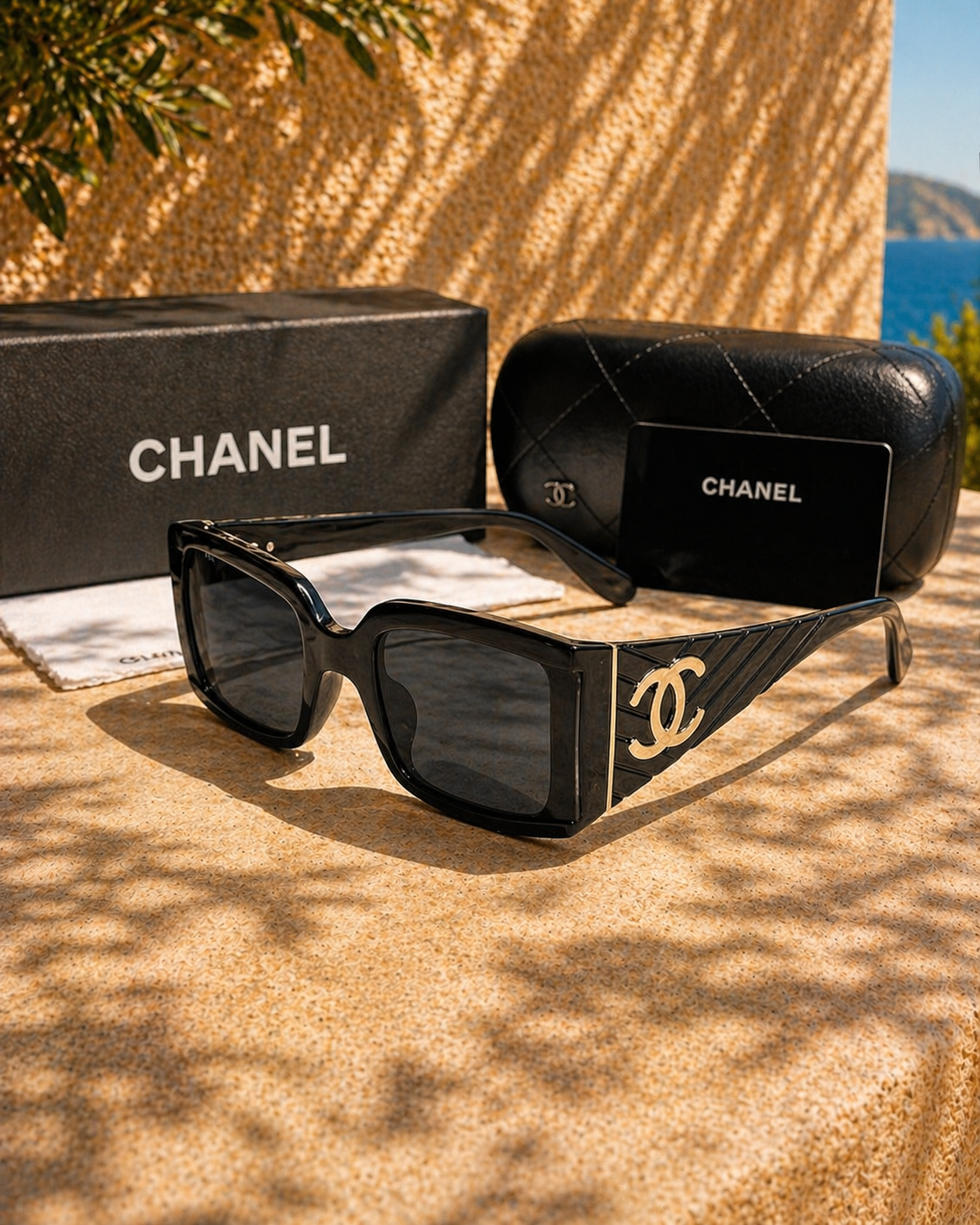 Chanel Chanel Kapitone Sap Detaylı Siyah Asetat Kadın Güneş Gözlüğü