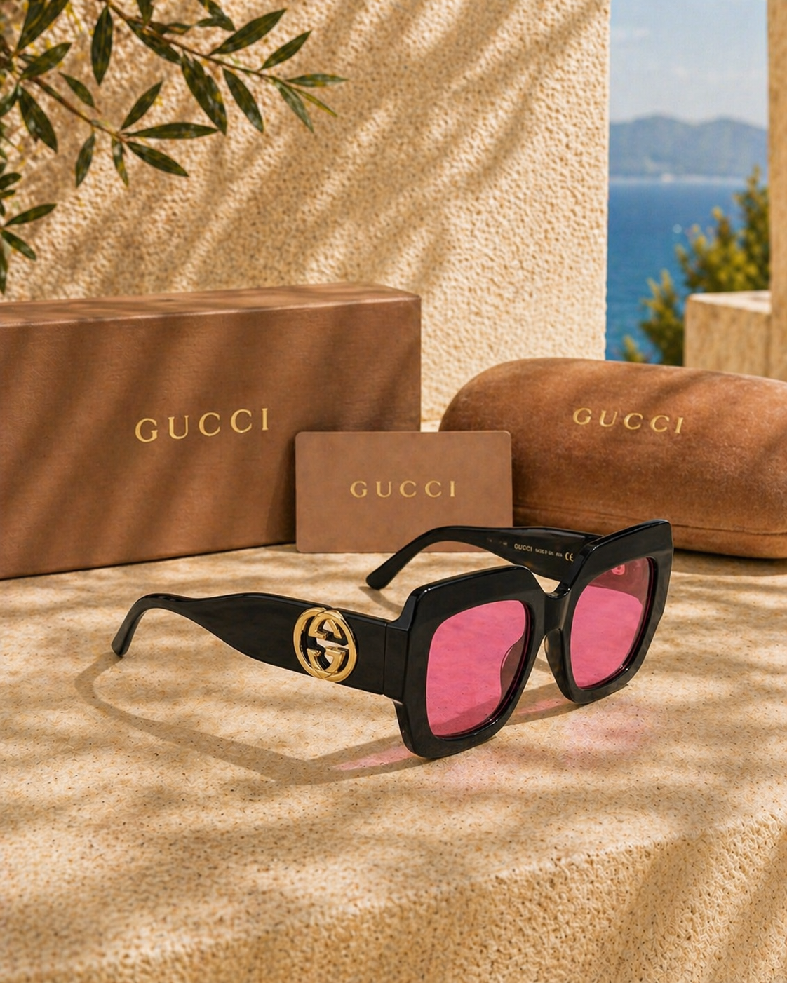 Gucci Gucci Interlocking G Logolu Pembe Camlı Oversized Kadın Güneş Gözlüğü