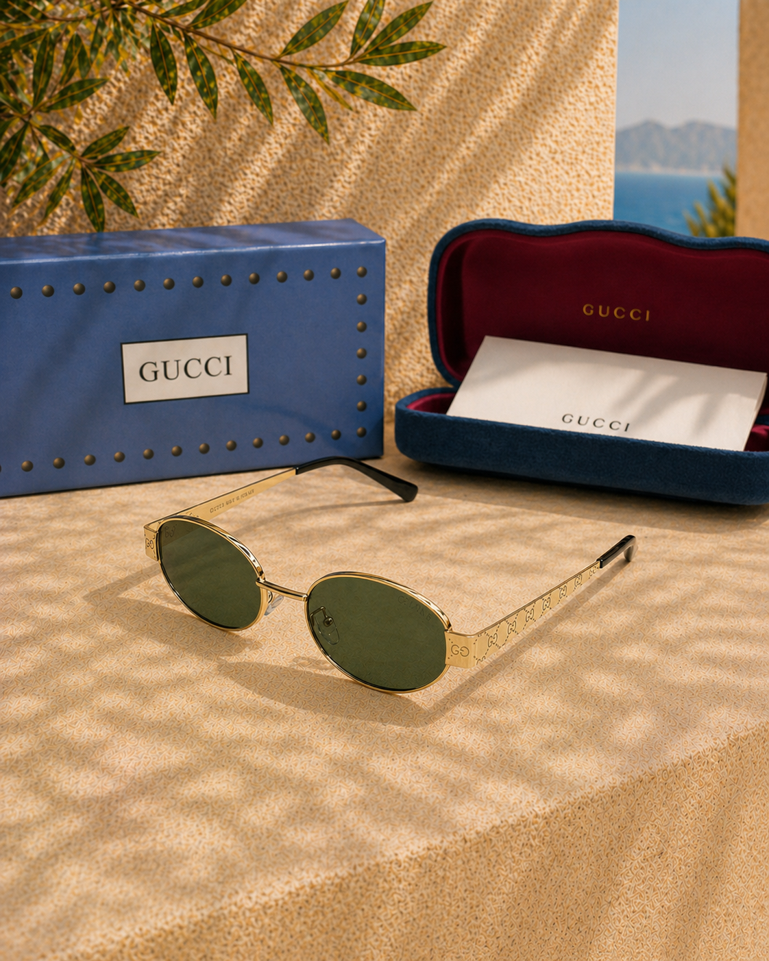 Gucci Gucci GG 1854S 005 Monogram Detaylı Oval Unisex Güneş Gözlüğü