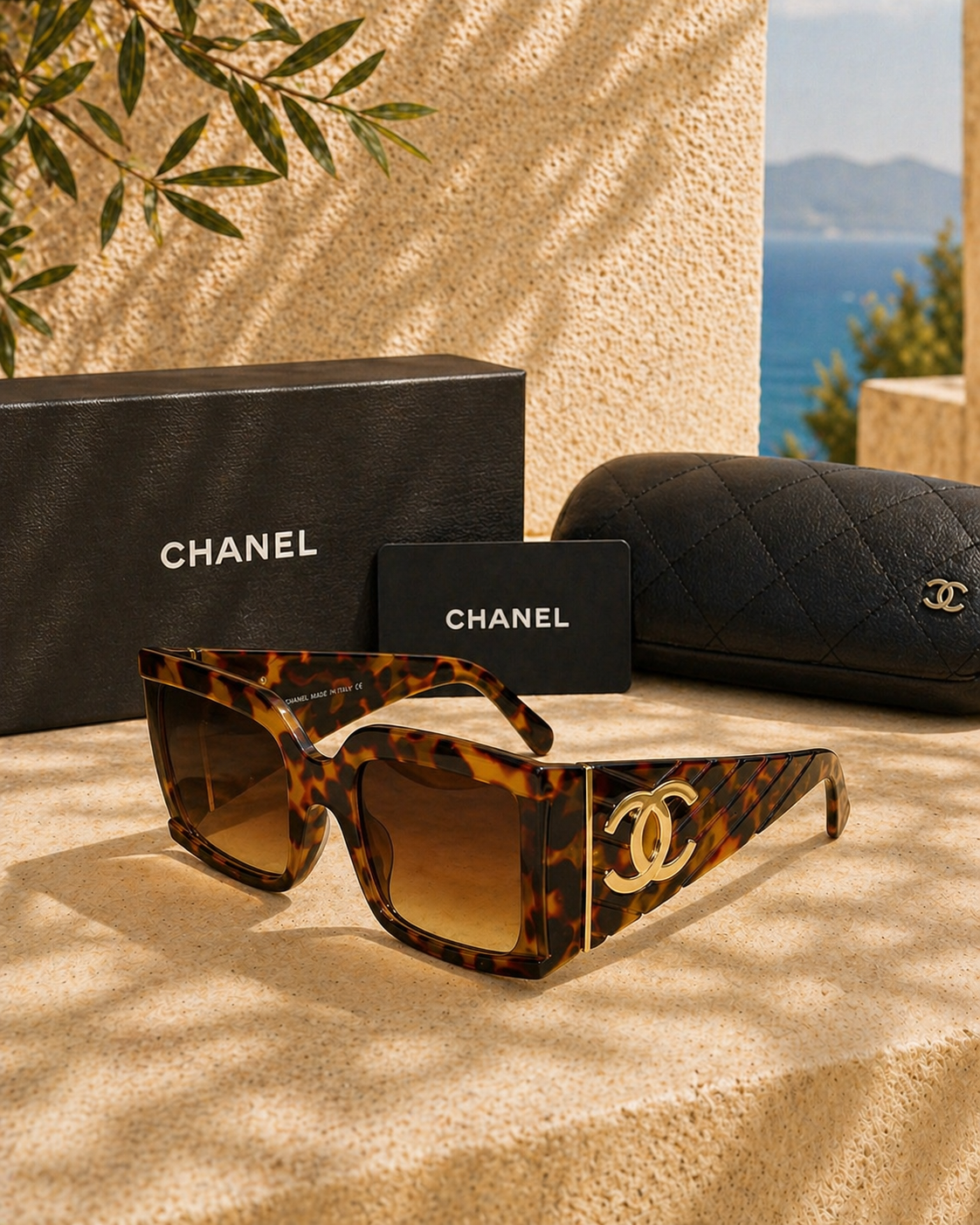 Chanel Chanel Double C Logolu Dark Tortoise Kare Kadın Güneş Gözlüğü
