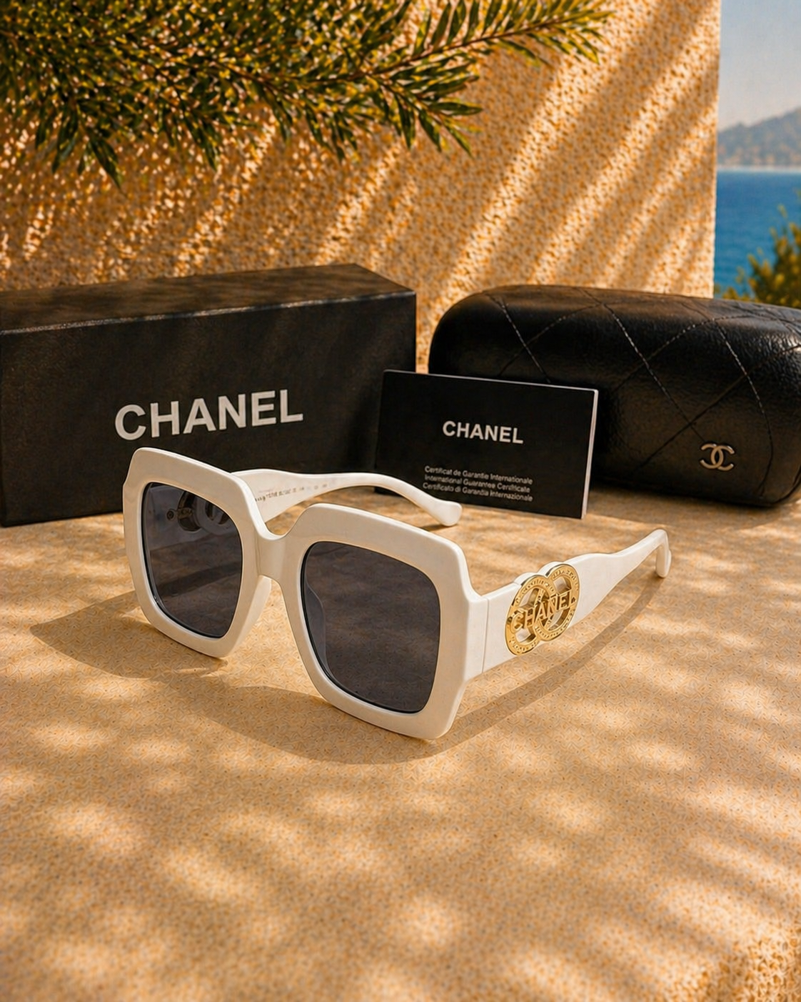Chanel Square Sunglasses Beyaz Çerçeveli