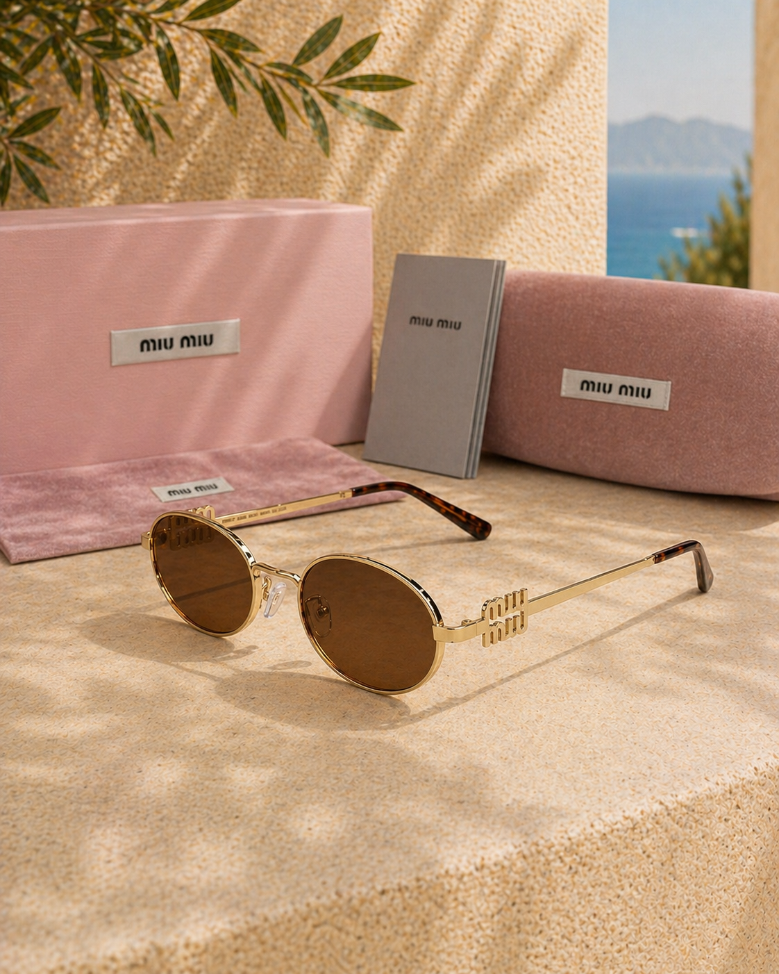 Miu Miu Altın Metal Oval Kadın Güneş Gözlüğü