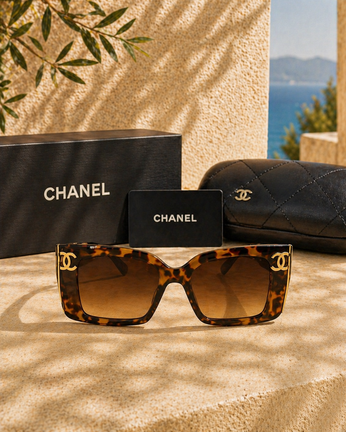 Chanel Double C Logolu Dark Tortoise Kare Kadın Güneş Gözlüğü