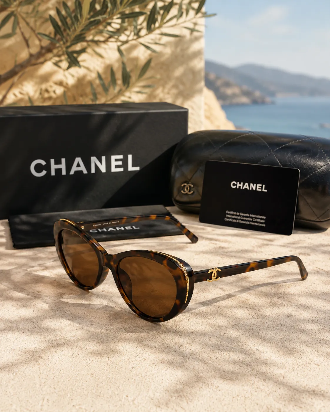 Chanel Chanel Cat-Eye Kaplumbağa Desenli Asetat Kadın Güneş Gözlüğü
