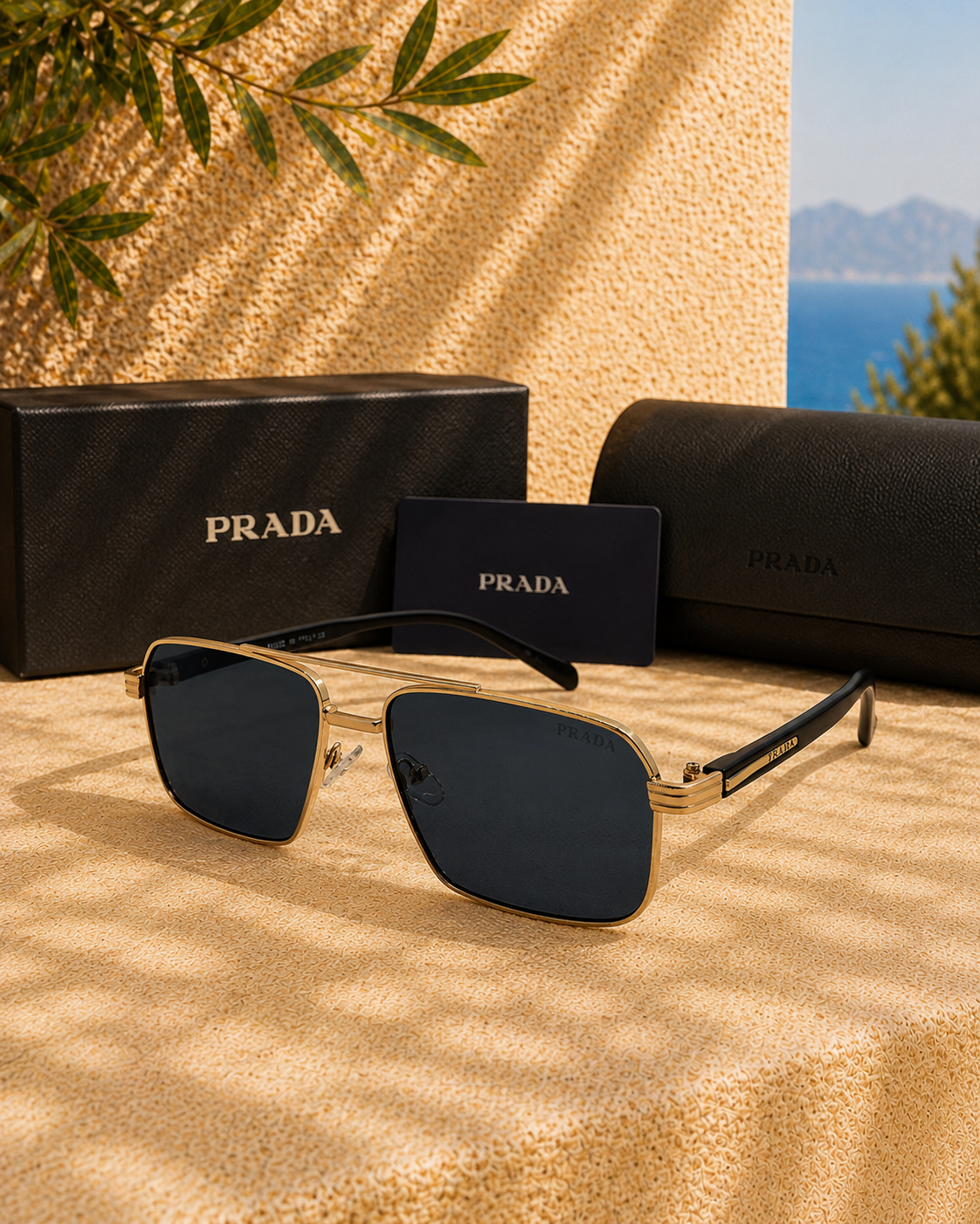 Prada PR A57S / PR 67ZS Çift Köprülü Dikdörtgen Erkek Güneş Gözlüğü