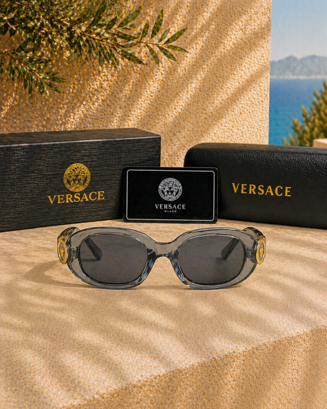 Versace Altın Detaylı Oval Kadın Güneş Gözlüğü