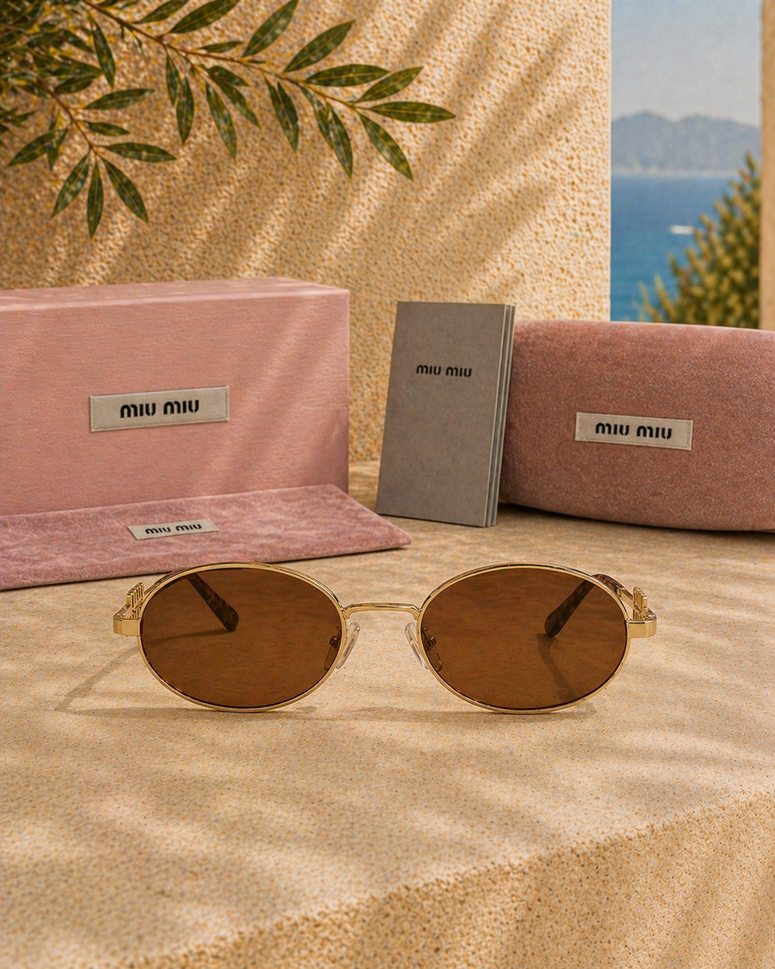 Miu Miu Miu Miu Altın Metal Oval Kadın Güneş Gözlüğü
