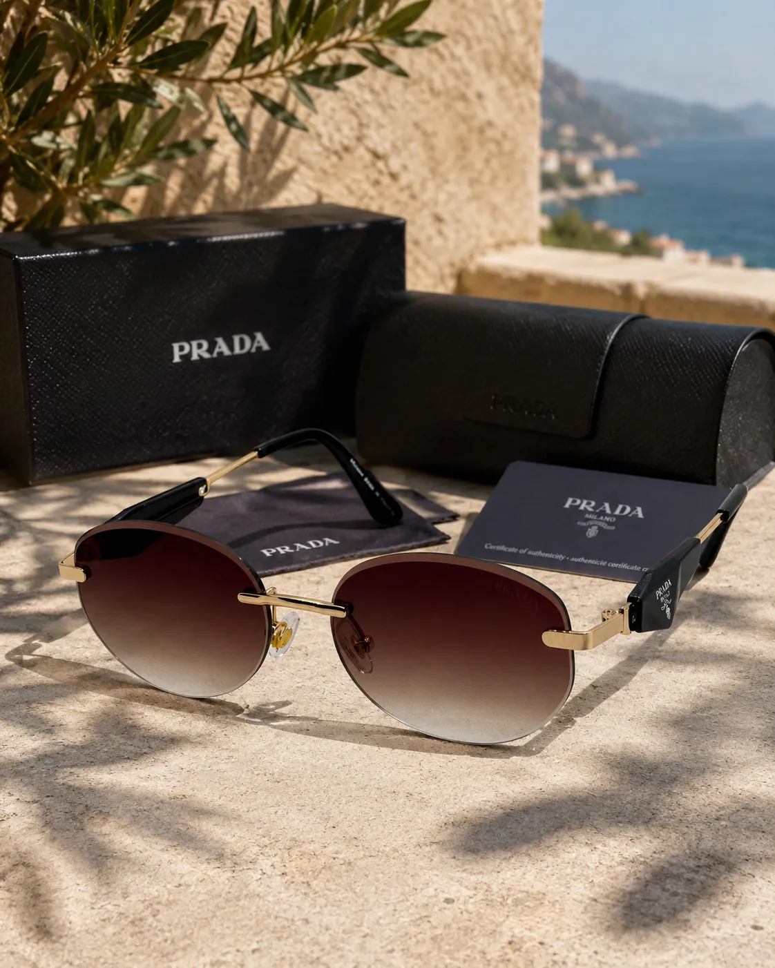Prada Prada Çerçevesiz Kahverengi Degrade Güneş Gözlüğü