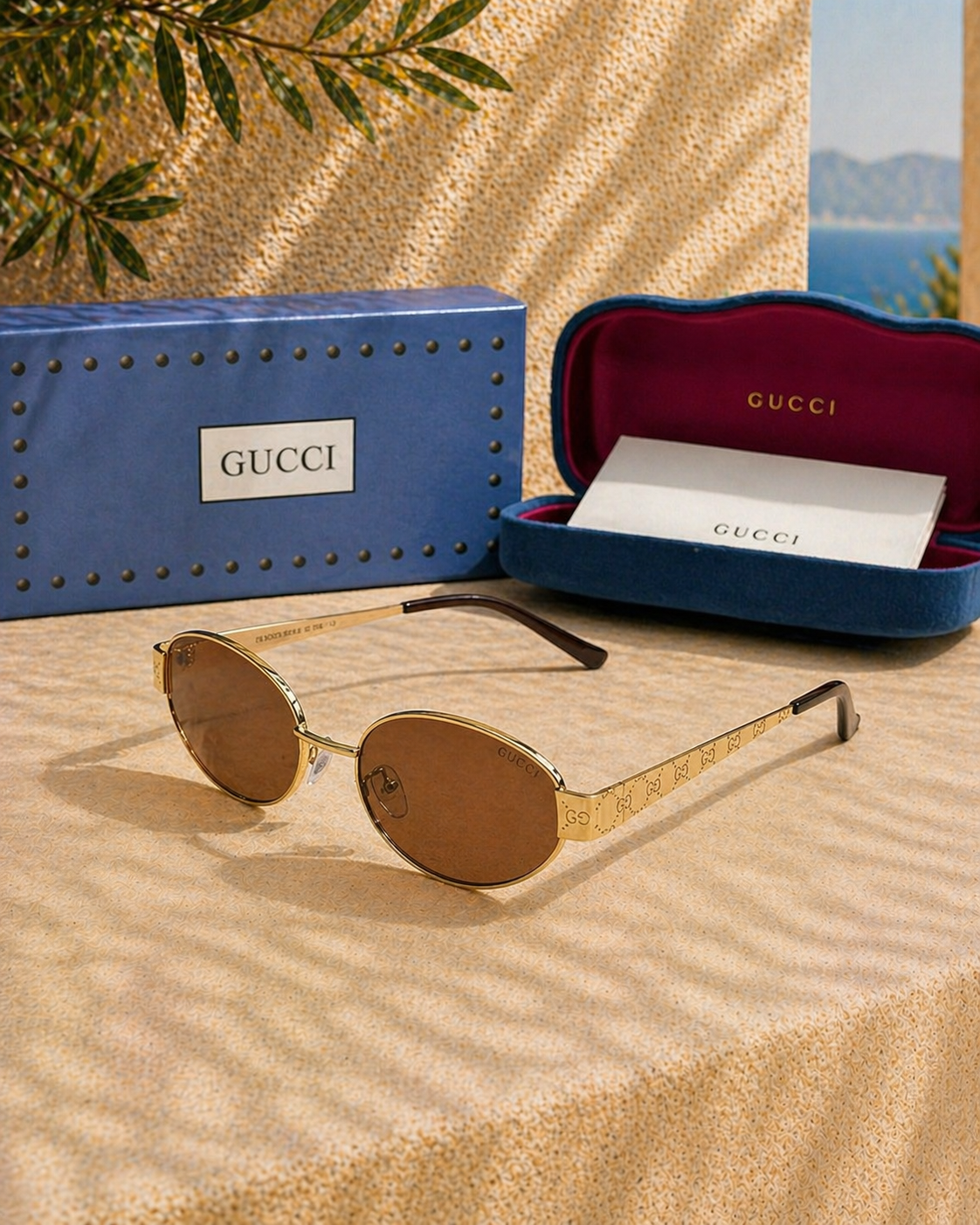 Gucci Gucci GG 1854S 005 Kahverengi Camlı Oval Unisex Güneş Gözlüğü