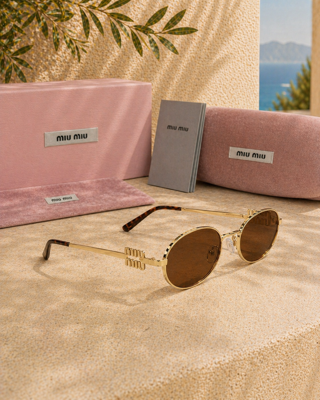 Miu Miu Miu Miu Altın Metal Oval Kadın Güneş Gözlüğü