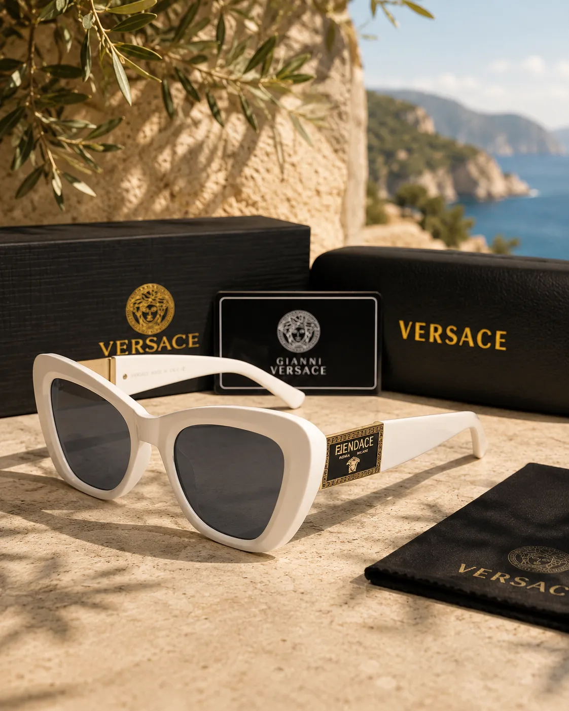 Versace Fendace Cat-Eye Beyaz Kadın Güneş Gözlüğü