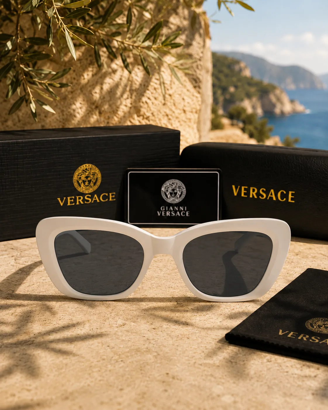 Versace Fendace Cat-Eye Beyaz Kadın Güneş Gözlüğü