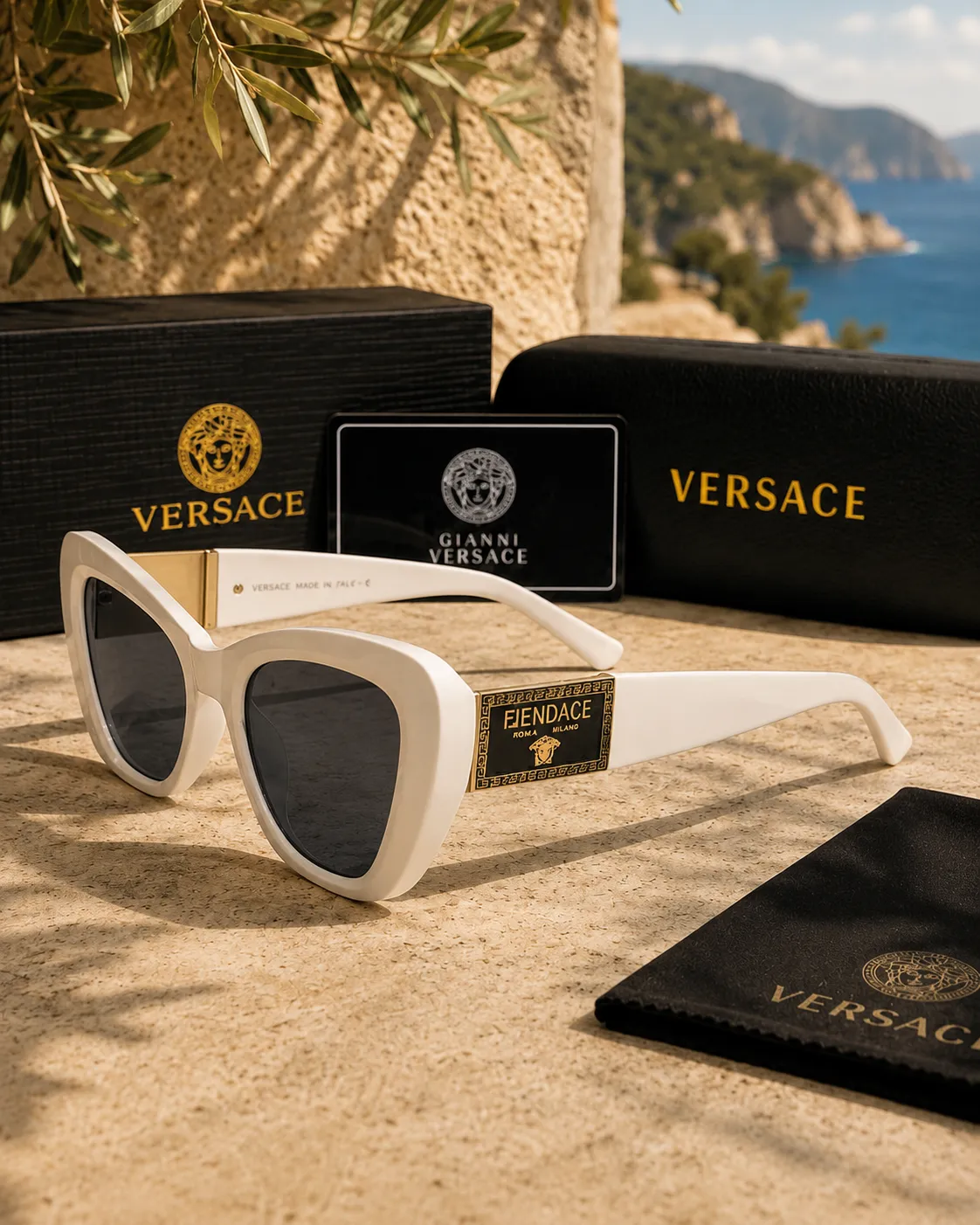 Versace Fendace Cat-Eye Beyaz Kadın Güneş Gözlüğü