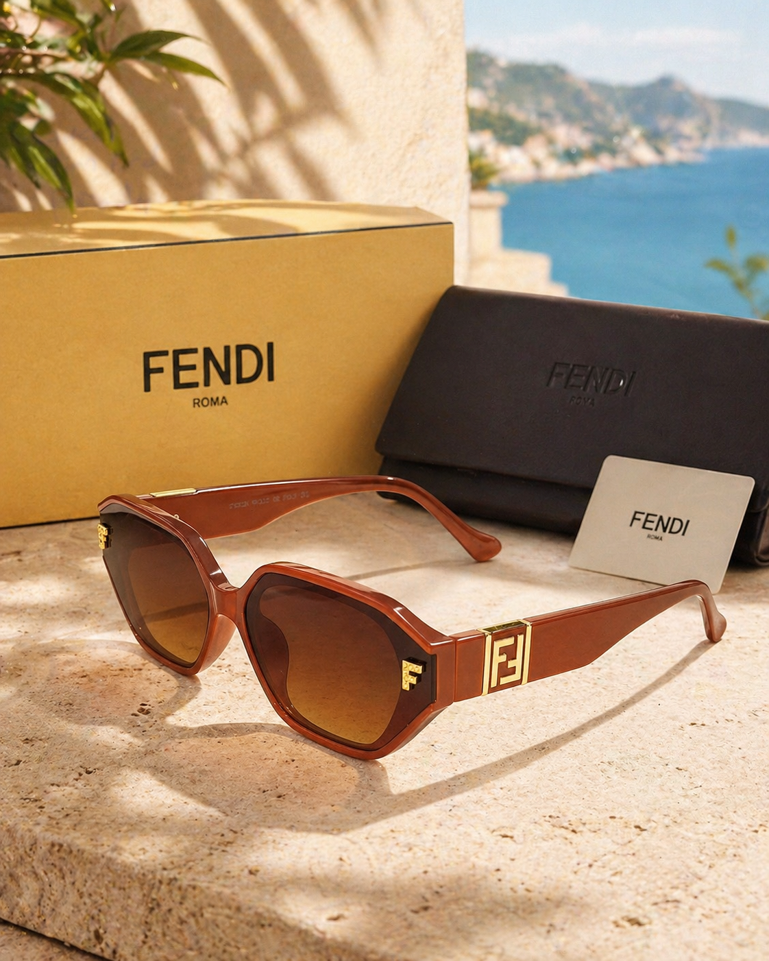 Fendi Fendi Geometrik Kahverengi Asetat Kadın Güneş Gözlüğü