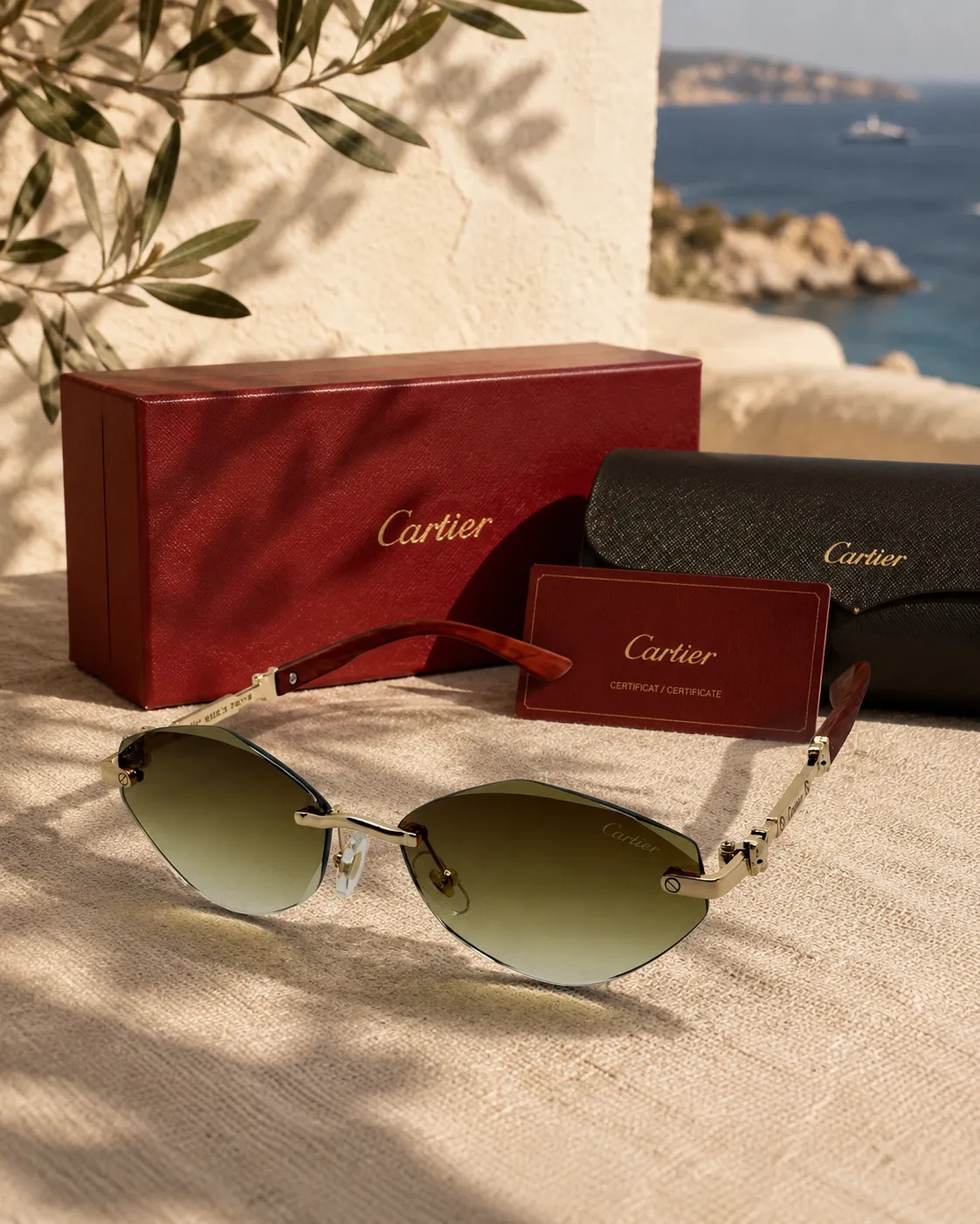 Cartier Cartier Çerçevesiz Geometrik Degrade Kahverengi Güneş Gözlüğü