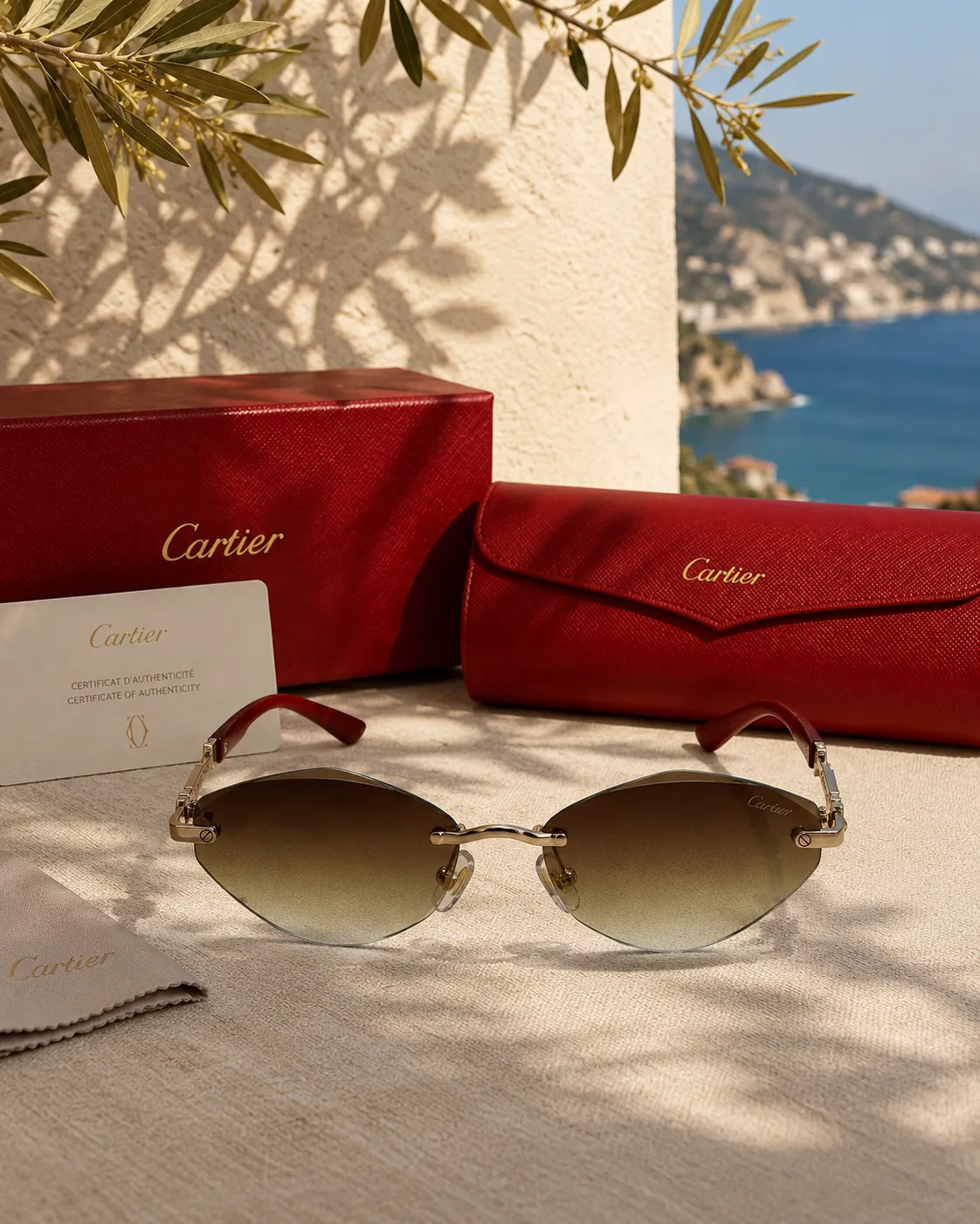 Cartier Cartier Çerçevesiz Geometrik Degrade Kahverengi Güneş Gözlüğü