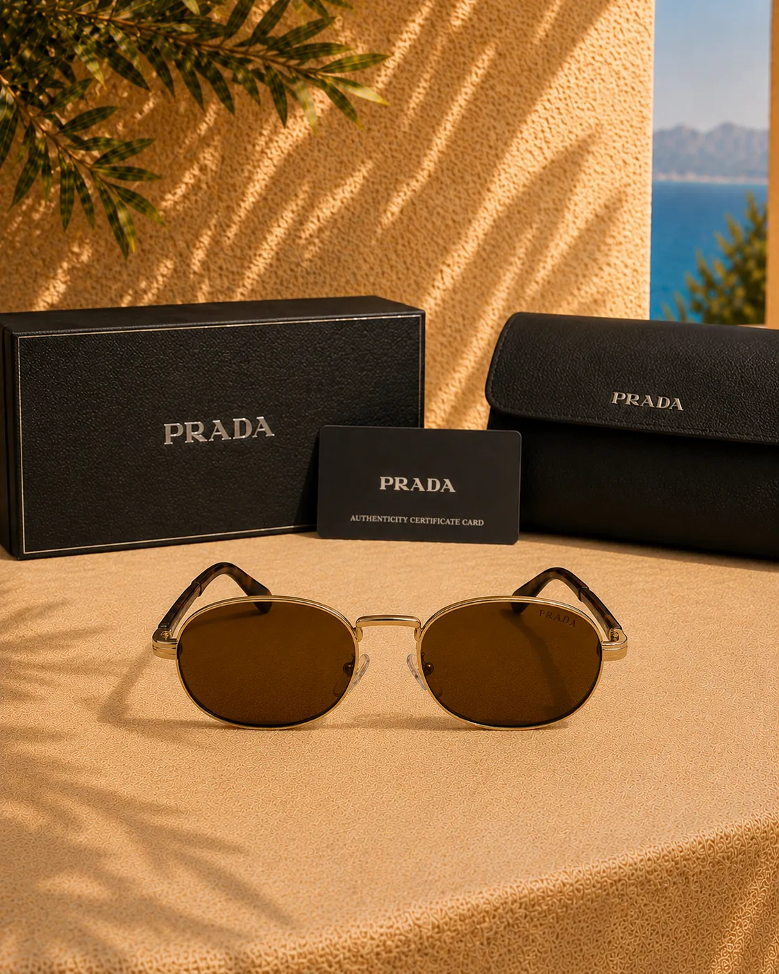 Prada Prada PR B53S / PR B52S Gold-Dark Brown Geometrik Oval Güneş Gözlüğü