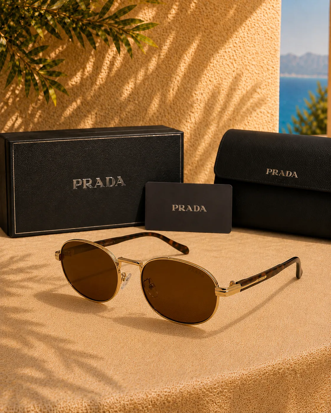 Prada Prada PR B53S / PR B52S Gold-Dark Brown Geometrik Oval Güneş Gözlüğü