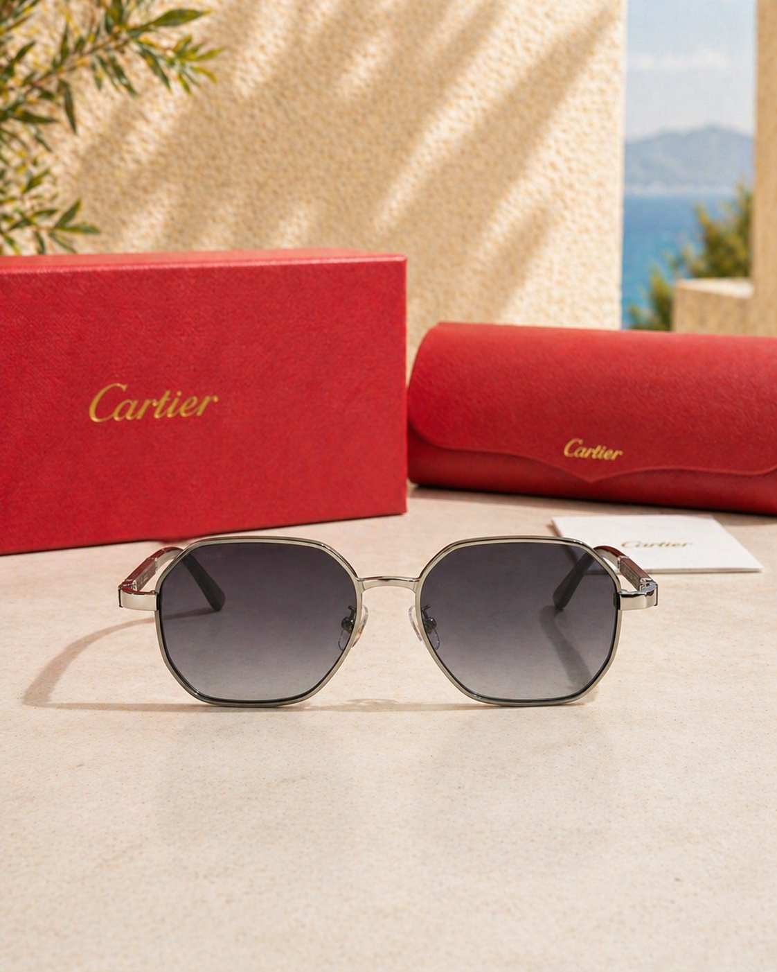 Cartier Geometrik Altıgen Metal Unisex Güneş Gözlüğü