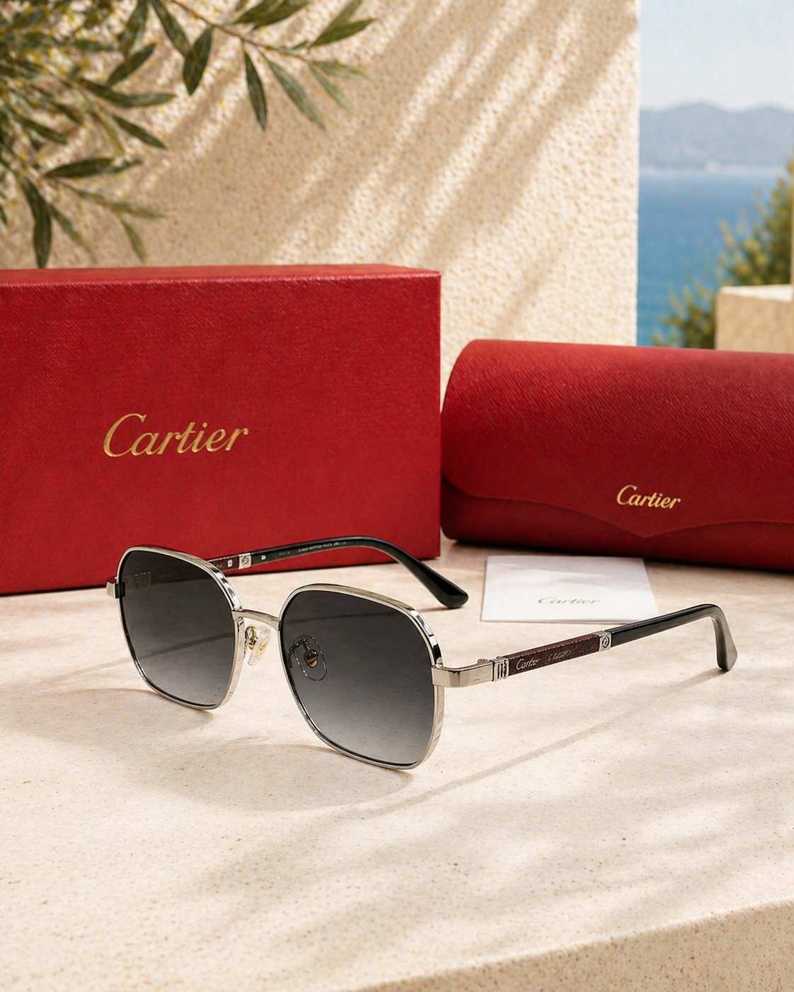 Cartier Cartier Geometrik Altıgen Metal Unisex Güneş Gözlüğü